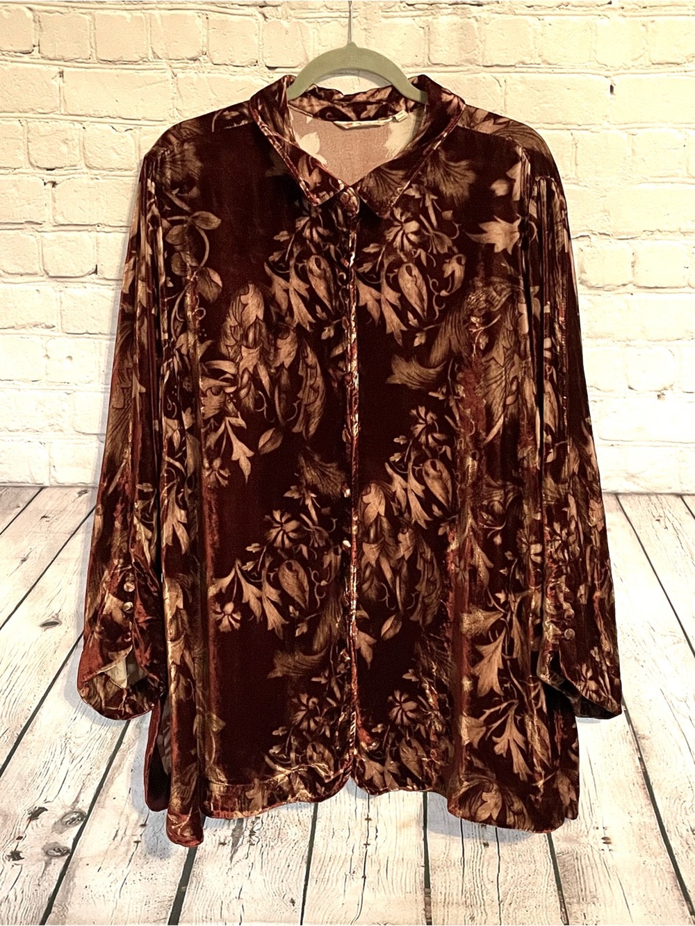 Soft Surroundings Icon Silk Velvet Poets Tunic Shirt Floral Top Velour Size 3X